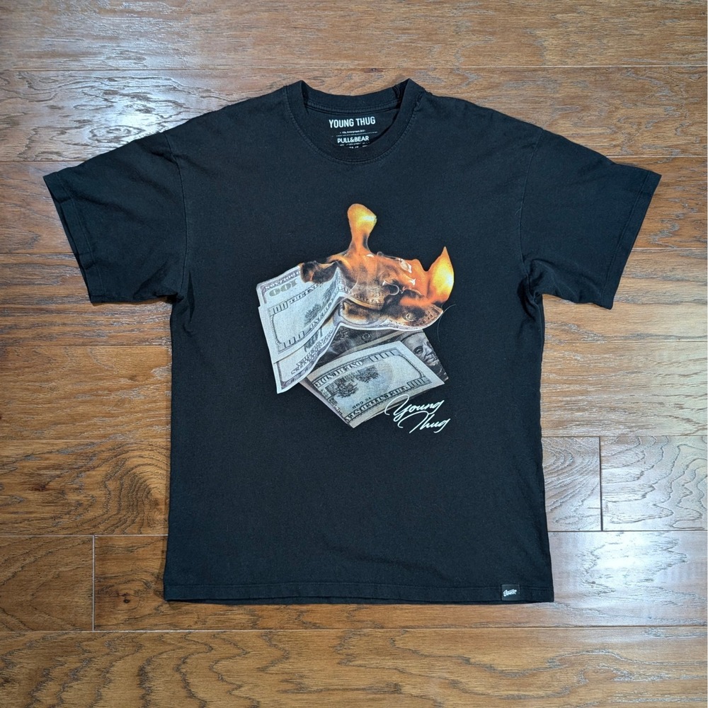 Young Thug Pull&Bear‎ YSL Burning Money T-Shirt Mens Small 20x26 Black 2021